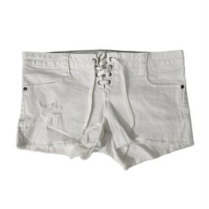2.1 Denim White Lace-Up Cutoff Jean Shorts Women's Size 27 Distressed